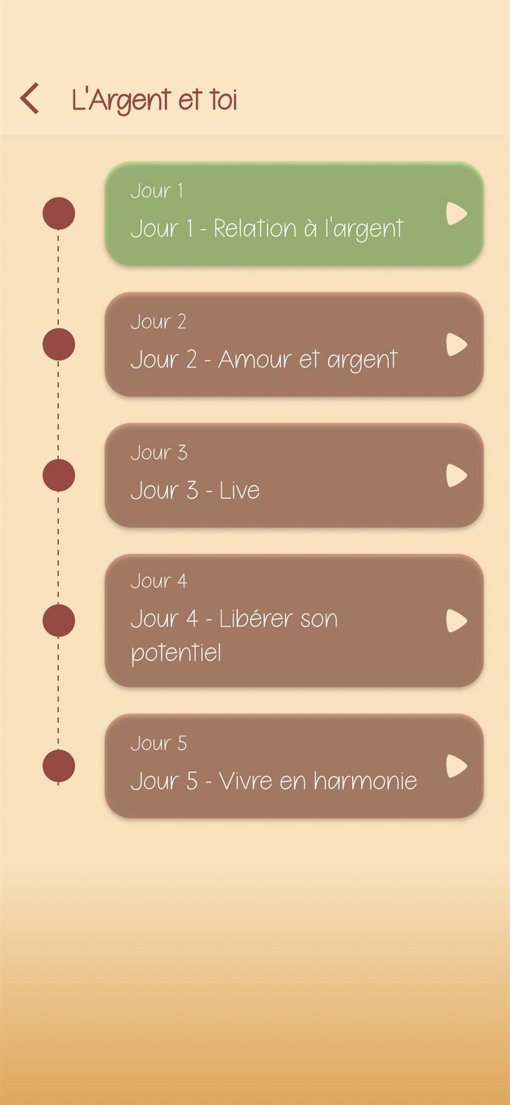 Écran d'un programme de l'application UMA, jour par jour.