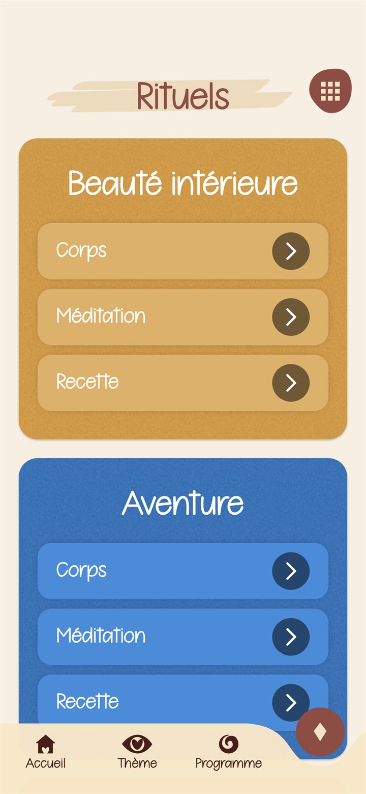 Écran des rituels de l'application UMA.